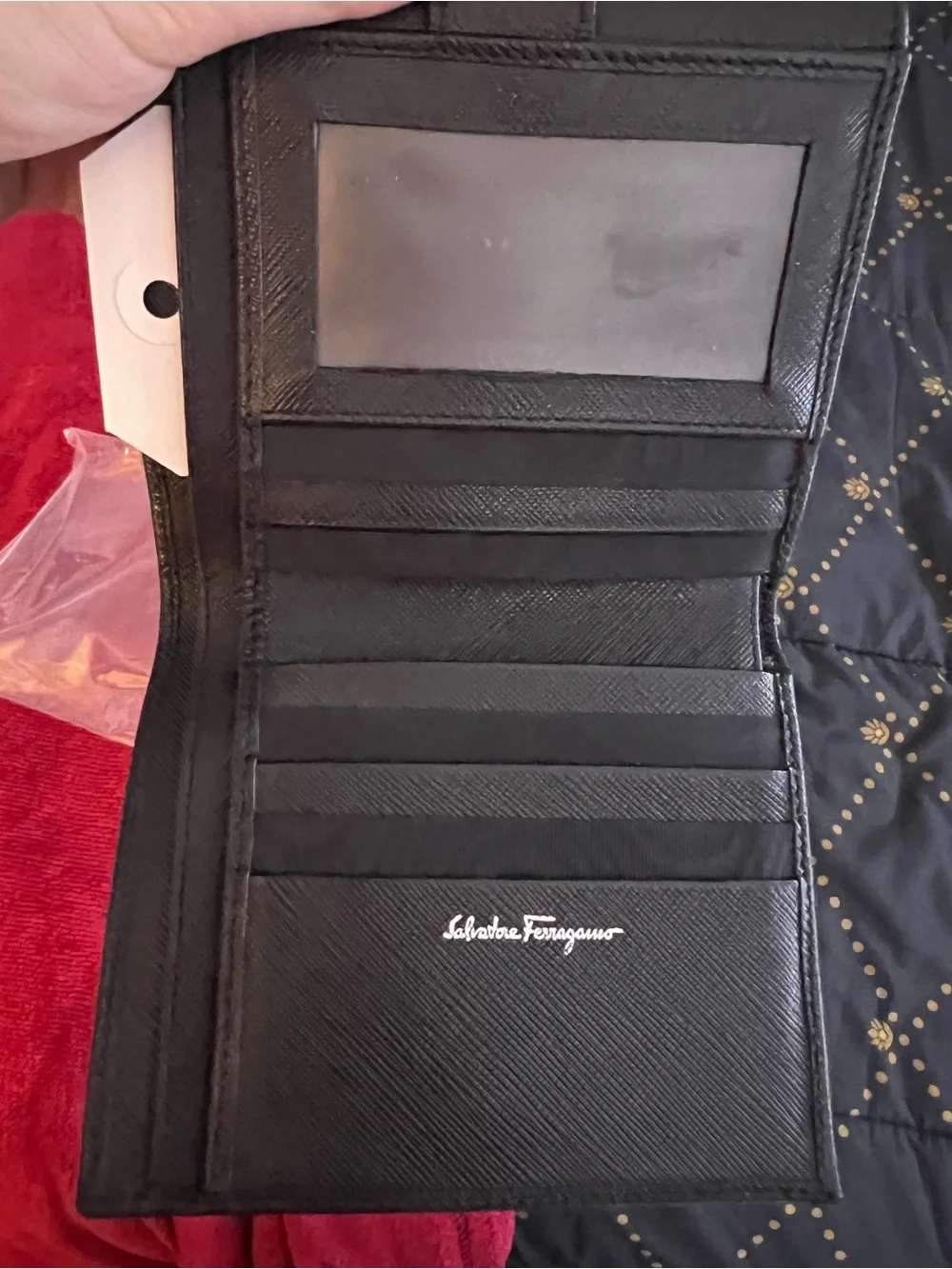 Salvatore Ferragamo Black Saffiano Leather Bifold Card Wallet